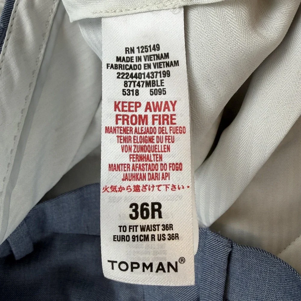 Topman Dress Pants Mens 36x32 Blue Slim Fit Microfiber Business Office Wear